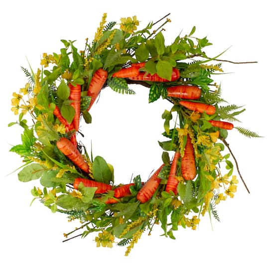 22&#x22; Orange &#x26; Yellow Carrot &#x26; Berry Foliage Easter Floral Spring Wreath